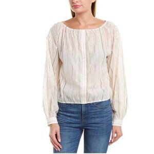 NWT JOIE Satomi Boatneck Metallic Striped Button Front Blouse Size‎ Small